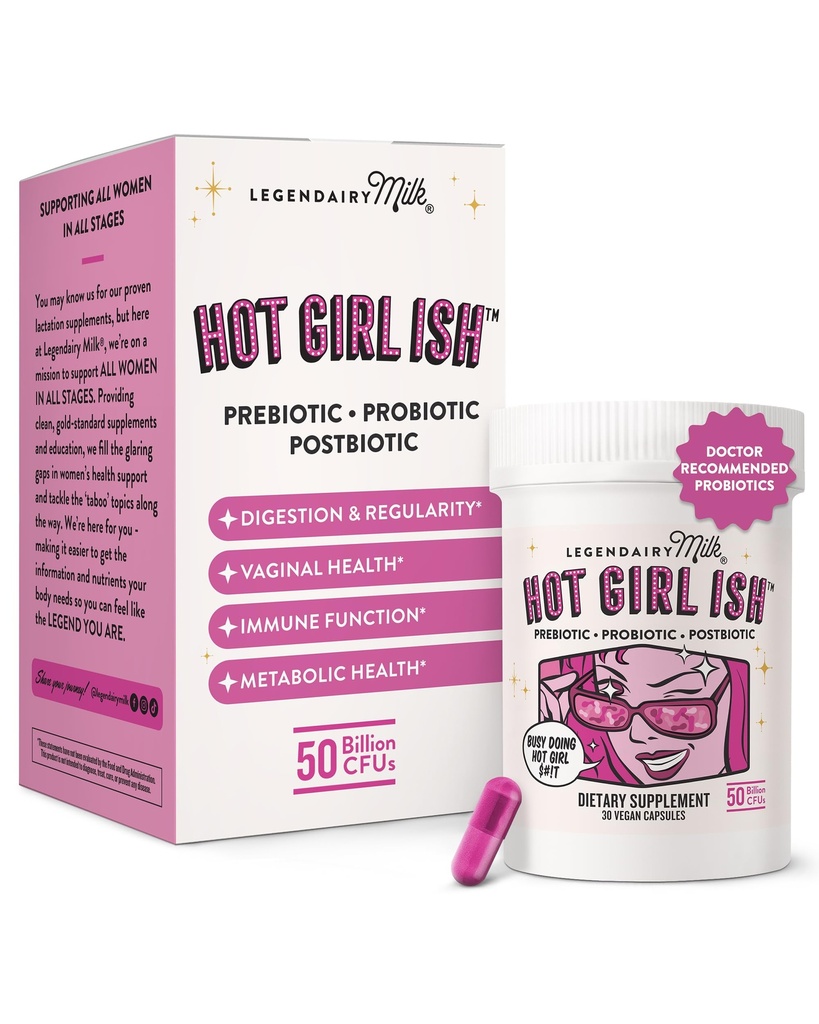Legendairy Milk Hot Girl IshTM - Daily Probiotics for Women with 50 Miljard CFU - Women's Probiotic Supplement with 20 Probiotic Strains, Prebiotics & Postbiotic for Digestief, Gut & Immune Health