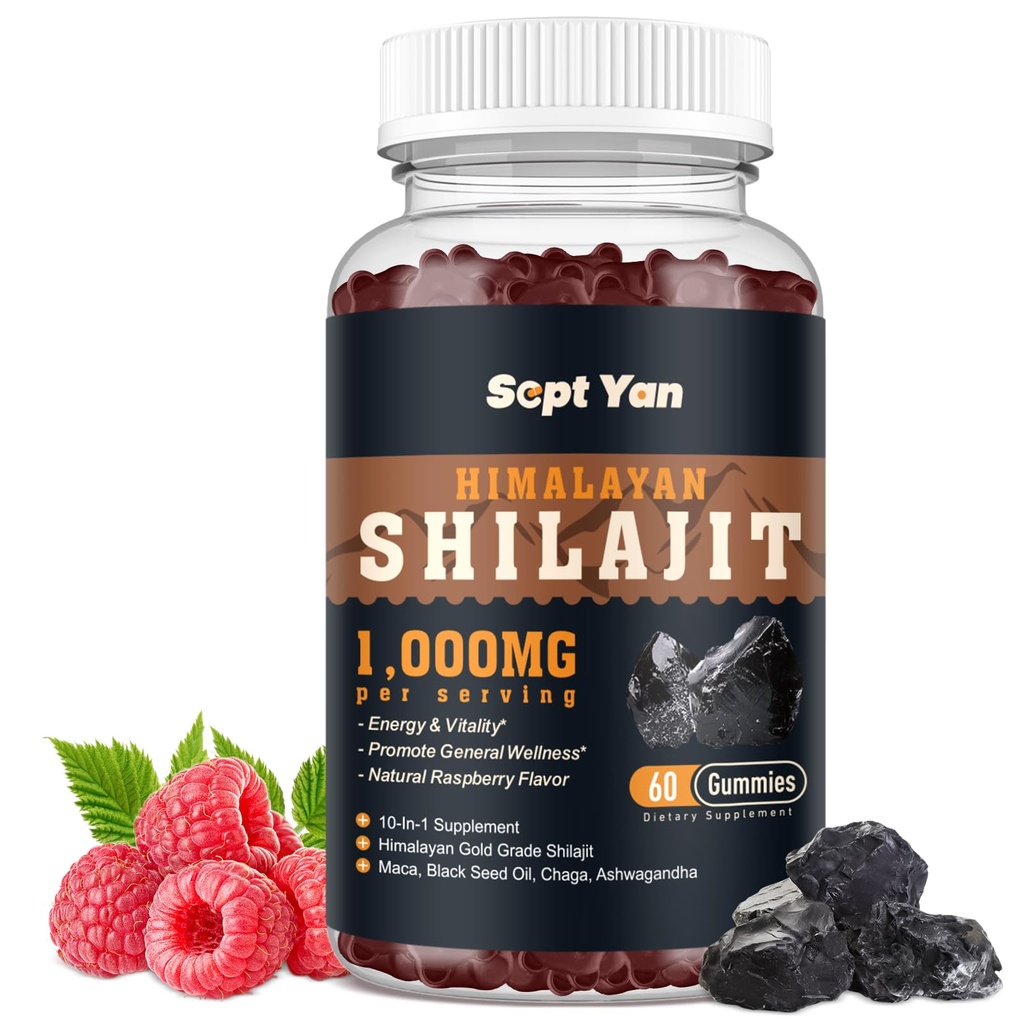 Shilajit Gummies 1000mg - Shilajit Pure Himalaya Organic for Men & Women 85+ Trace Minerals Shilajit Resin with Ashwagandha, Maca, Black Seed Oil - Energy, Brain, Immunity, Sugar Free Raspberry 60ct