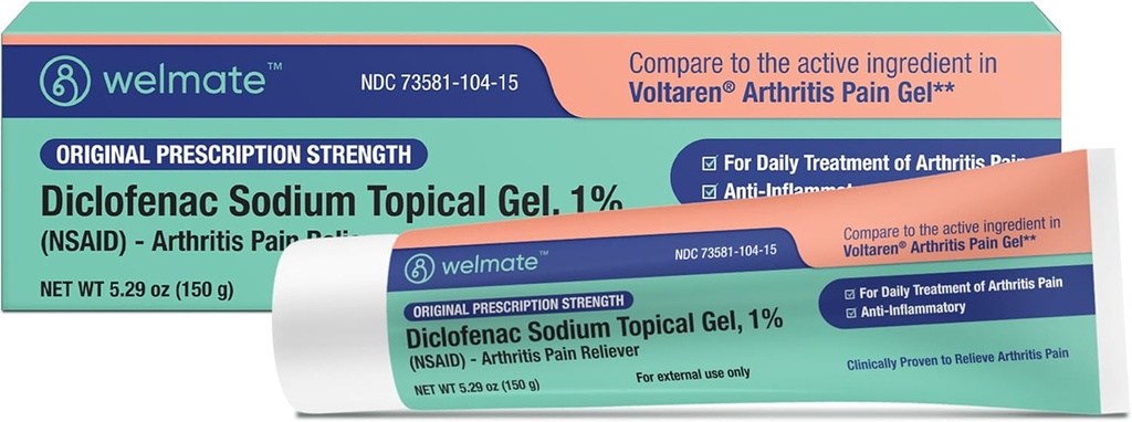 WELMATE - Diclofenac Natrium Topische Gel 1% (5,29 oz) - Artritis Pijnreliver & mobiliteitssteun - Pijnbestrijdingscrème/Gel