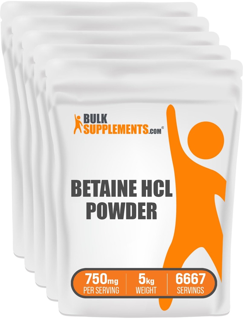 BulkSupplements.com Betaine HCl Powder - Betaine Hydromide Supplement, Betaine Powder - Betaine 750mg, Digestieve Health Support - Gluten Free, 750mg per Serving, 5kg (11 lbs)