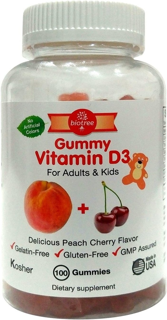 BioTree Labs Vitamine D Gummy Bears - Pack of 100, for Adults & Kids 