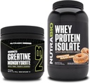 NutraBio Creatine Monohydrate, Unflavored, 150g and Whey Protein Isolate, Cinnamon Sugar Donut, Supplement Bundle - Muscle Energy, Lean Muscle Growth, Recovery, and Strength