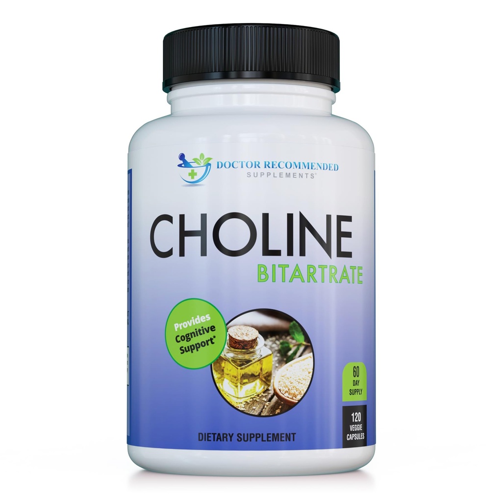Premium choline - 500 mg - 120 Veggie Capsules - door DOCTOR AANBEVOLEN supplementen - ondersteunt cognitieve gezondheid, geheugen en meer