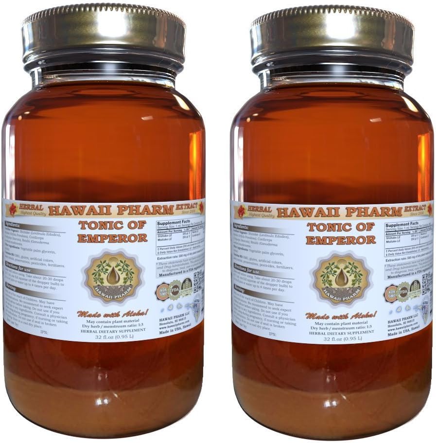 Shiitake, Maitake, Cordiceps, Reishi Extrait liquide, Shiitake séché biologique, Maitake, Cordiceps, Teinture Reishi, Supplément à base de plantes, Hawaï Pharm, Fabriqué aux États-Unis, 2x32 fl.oz