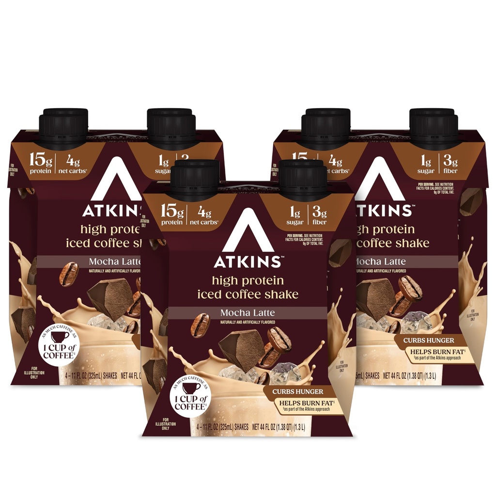 Atkins Mocha Latte Iced Coffee Flavored Proteine Shake, High Protein, Low Glycemic, Low Carb en Low Sugar Shakes, Keto-Friendly, 12 Pack