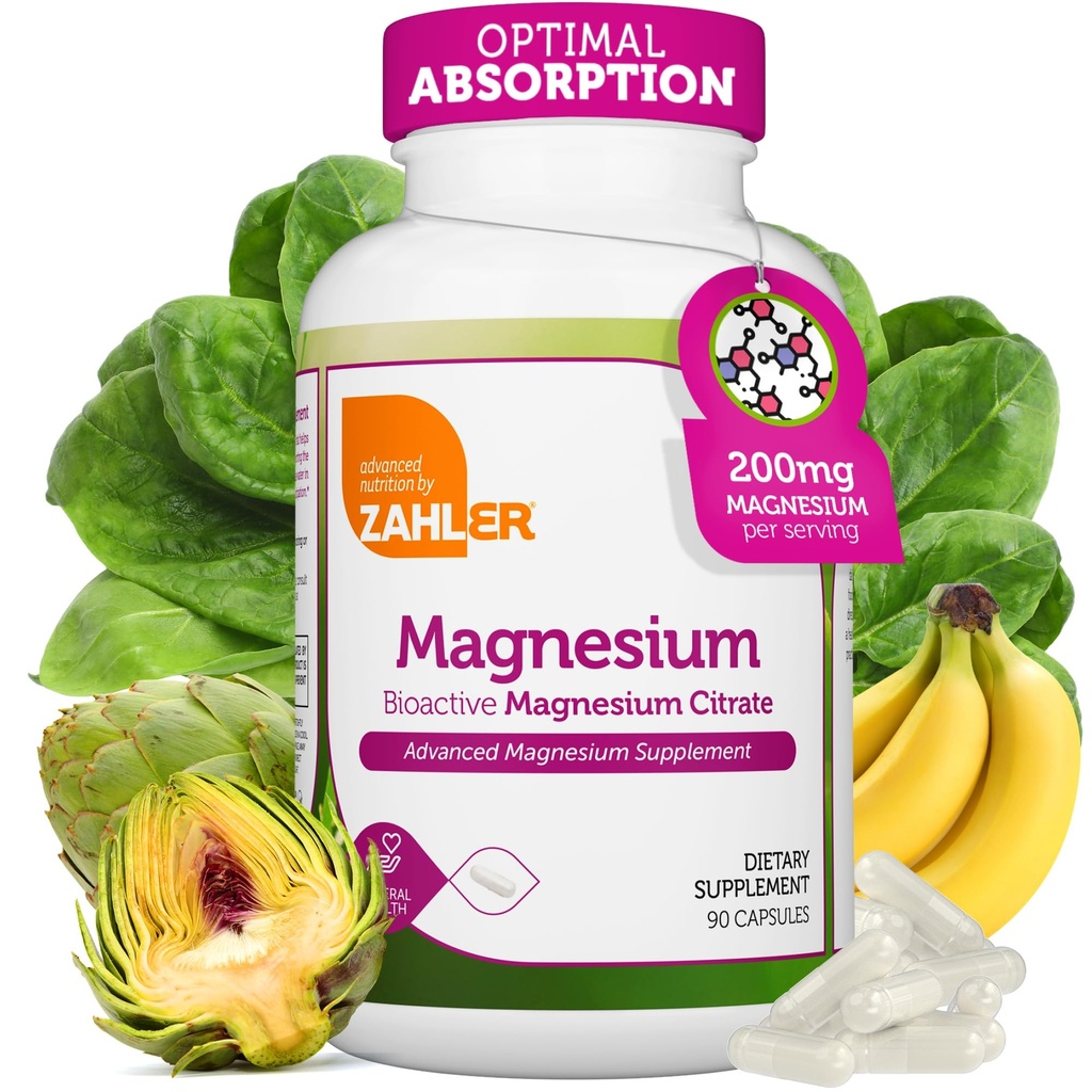 Zahler - Magnesium Supplement Capsules 200 mg (90 Count) Gecertificeerde Kosher Bioactive Magnesium Citraat voor Max Absorptie - Natuurlijk Magnesium Mineraal voor Mannen & Vrouwen - Beste Magnesium Supplementen