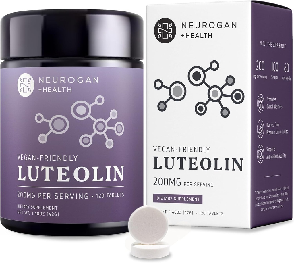 Neurogan Luteoline Supplement Tablets - 200 MG, 120 Ct - Natural Bioflavonoids Supplements for Cellular & Brain Health, Immune Support - Plant-based Flavonoids, Polyfenols Supplement for Men & Women