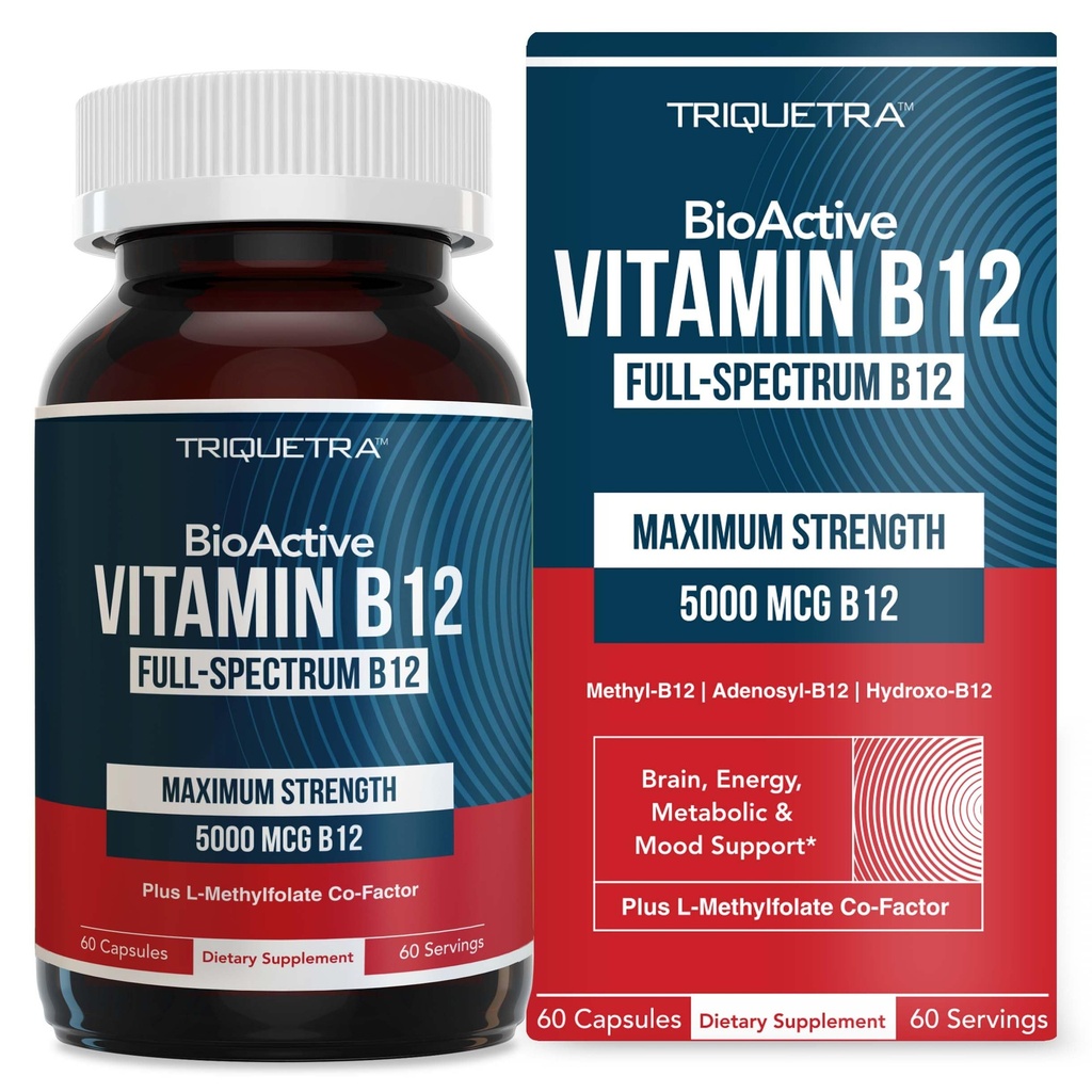 BioActive Vitamin B12 - 5000 mcg, Bevat 3 BioActive Forms B12 Plus Methylfolet Cofactor - Methyl B12, Adenosyl B12 & Hydroxy B12 