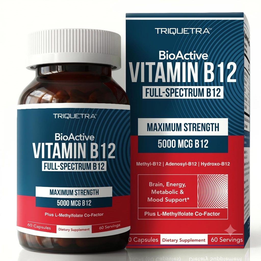 BioActive Vitamin B12 - 5000 mcg, Bevat 3 BioActive Forms B12 Plus Methylfolet Cofactor - Methyl B12, Adenosyl B12 & Hydroxy B12 