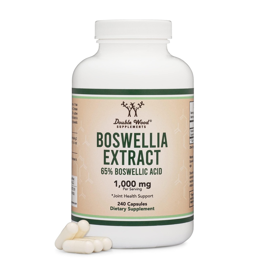 Boswellia Serrata - 240 capsules (Max Strength 1000mg van 65% Boswellic Acid Extract) Boswellia Extract Capsules (Joint Support Supplement for Joint Health) Derde partij Getest door Dubbel Hout