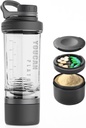 21oz Protein Shaker Bottle with Powder Storage Container-Shaker Cups for Protein Shakes-pre workout bottle-Mixer Cup-Gym Sport Water Bottle -Made with Tritan BPA Free,with Wire Whisk Balls (Black)