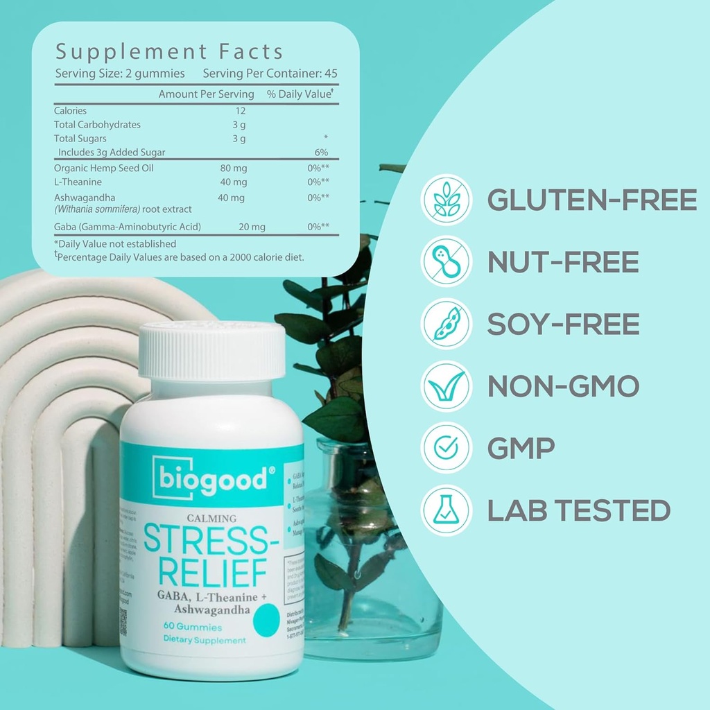 Stress-reliëf met Ashwagandha + L-Theanine, GABA 