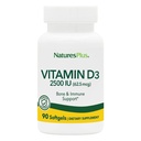 NaturesPlus Vitamine D3 (Cholecalciferol) - 2500 iu, 90 Softgels - Supplément de soutien pour la santé des os, la santé cardiaque et le système immunitaire, forme active biodisponible - Sans gluten - 90 portions