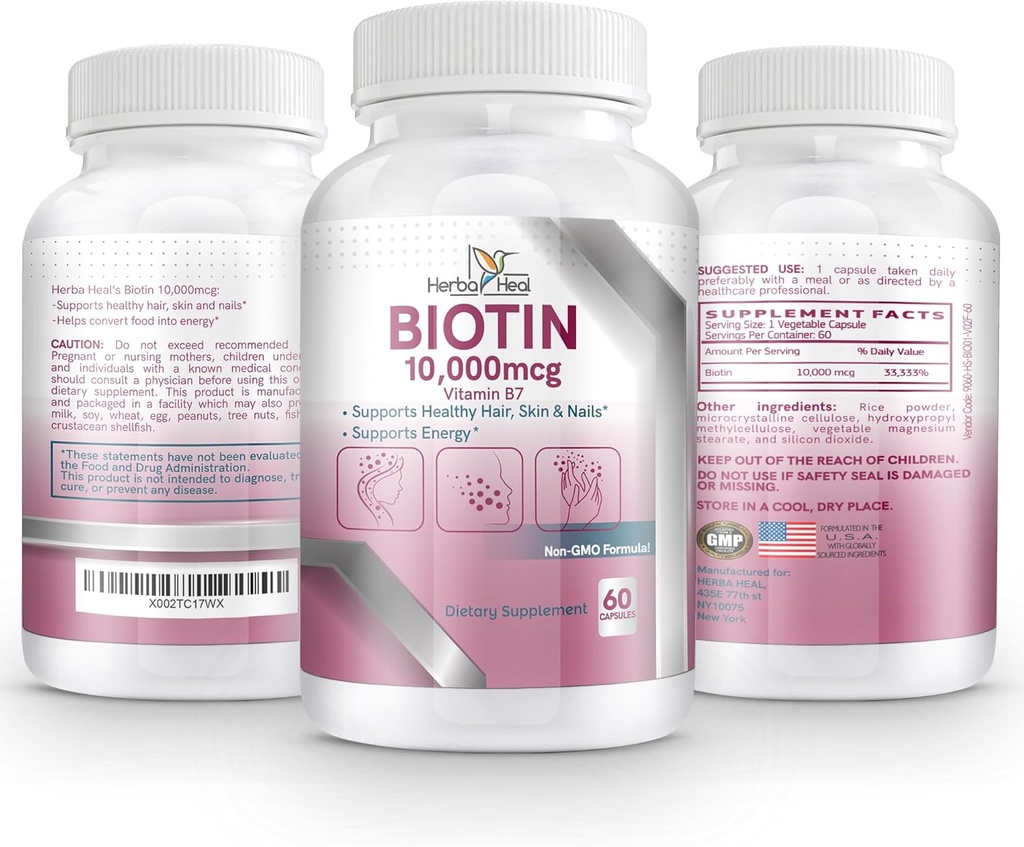 Biotin 10.000MCG Capsules Haargroei voor vrouwen en mannen - Vitamine B7 Pillen - Hoge sterkte supplement voor gezonde huid Nagels en haartransplantatie