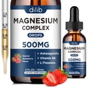Triple Magnesium Complex Supplement-Magnesium Glycinate, Citrate, Malate Liquid Drops 500mg met Ashwagandha, L-Theanine, Vitamine B6 voor Stress Relief, Slaap, Spierondersteuning-Strawberry Flavor