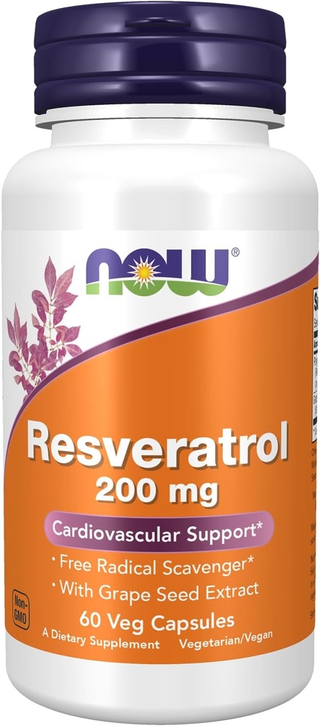 Now Foods Resveratrol 200 mg with Grape Seed Extract - 60 Veg Capsules