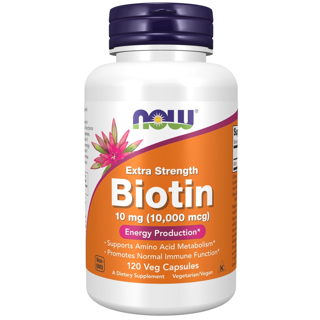NOW Foods Supplements, Biotin 10 mg (10.000 mcg), Extra sterkte, Energieproductie*, 120 Veg Capsules