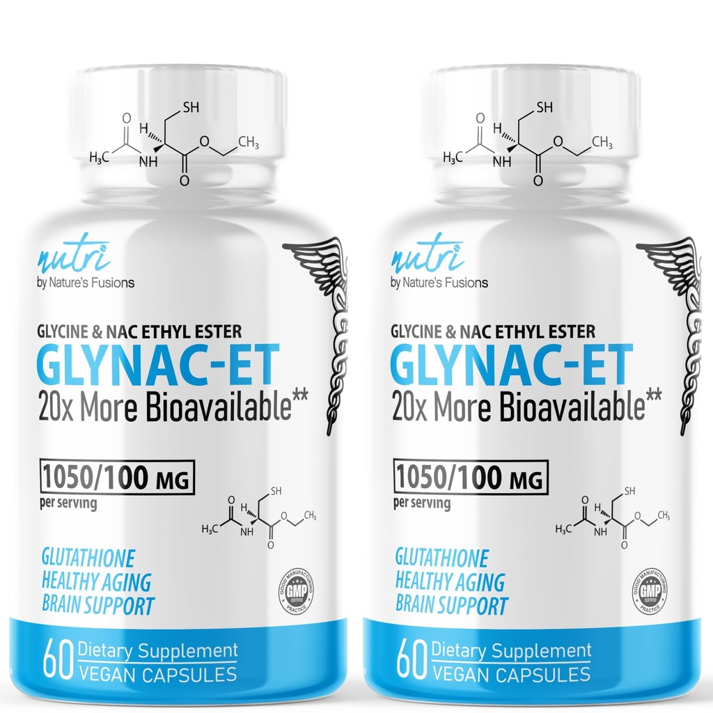 Nature's Fusions GlyNAC-ET NAC Supplement N-Acetyl Cysteine Ethyl Ester - 20x More Bio available - Glycine & N-acetylcysteïne Ethyl Ester Anti Aging Supplement, Boost Glutathion Pack of 2-120 Count