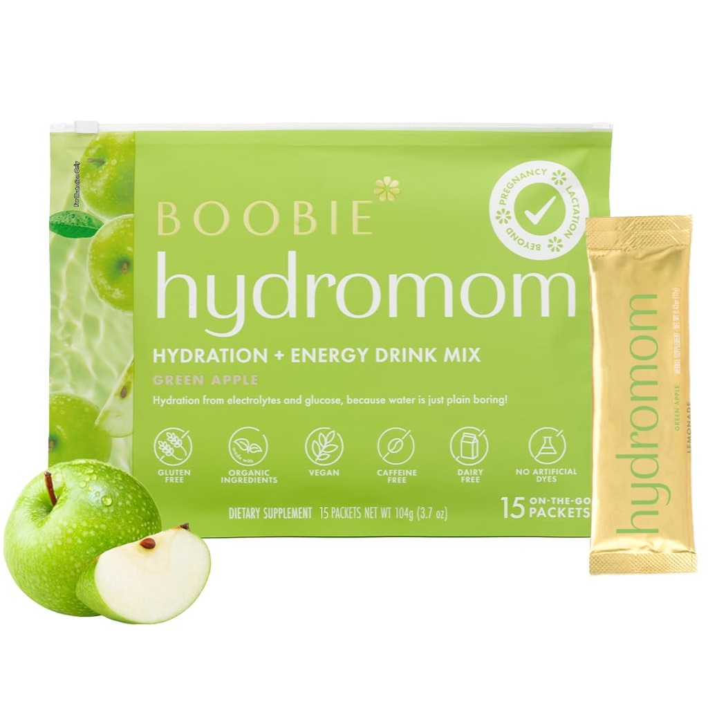 Boobie Hydromom Superfood Electrolyte Drink Mix, Green Apple Re rafraîchir l'énergie et l'hydratation Boost pour les mamans.