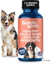 Natuurlijke huid & jas supplement voor honden, grote en kleine, hond anti jeuk verlichting voor droge huid, huiduitslag, Allergie of irriteren, vermindert vergieten, roos en ondersteunt honden haargroei, 400 kleine pillen