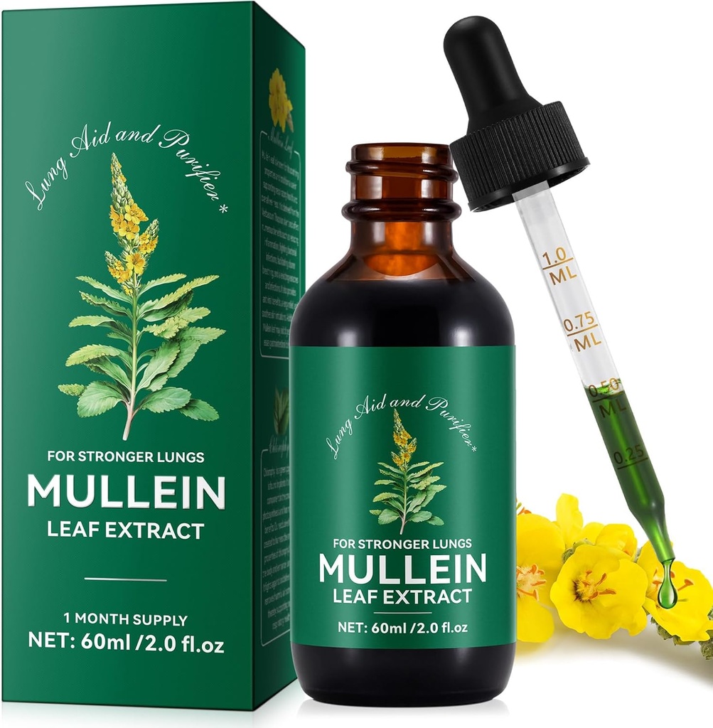 Mullein druppels voor longen, Mullein blad tinctuur druppels 2 fl oz 