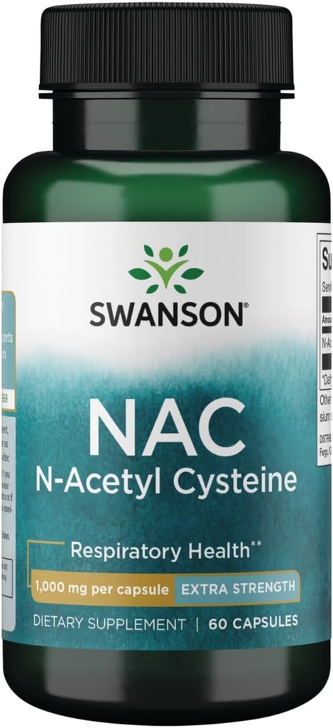 Swanson NAC N-Acetyl Cysteine - Antioxidant Anti-Aging Respiratoire Lever Ondersteuning - Aminozuur Supplement 1000 mg 60 Capsules