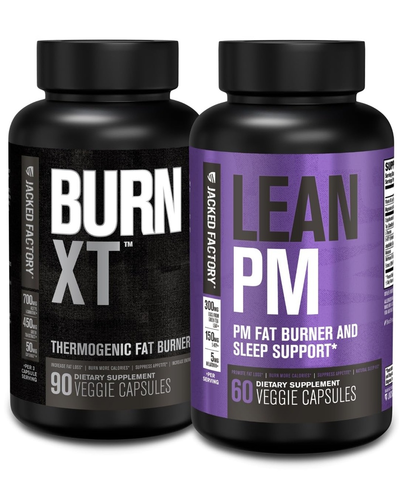 Ge Jacked Factory Burn XT Thermogenic Fat Burner - Appetite Suppressant & Nootropic Energy Booster (90 capsules) & Lean PM gewichtsverlies supplement, Slaapondersteuning (60 capsules)
