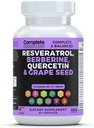 Resveratrol Supplement met quercetine, berberine, druivenzaadextract en polyfenol Blend voor huidgezondheid, immunosupport & antioxidant Boost