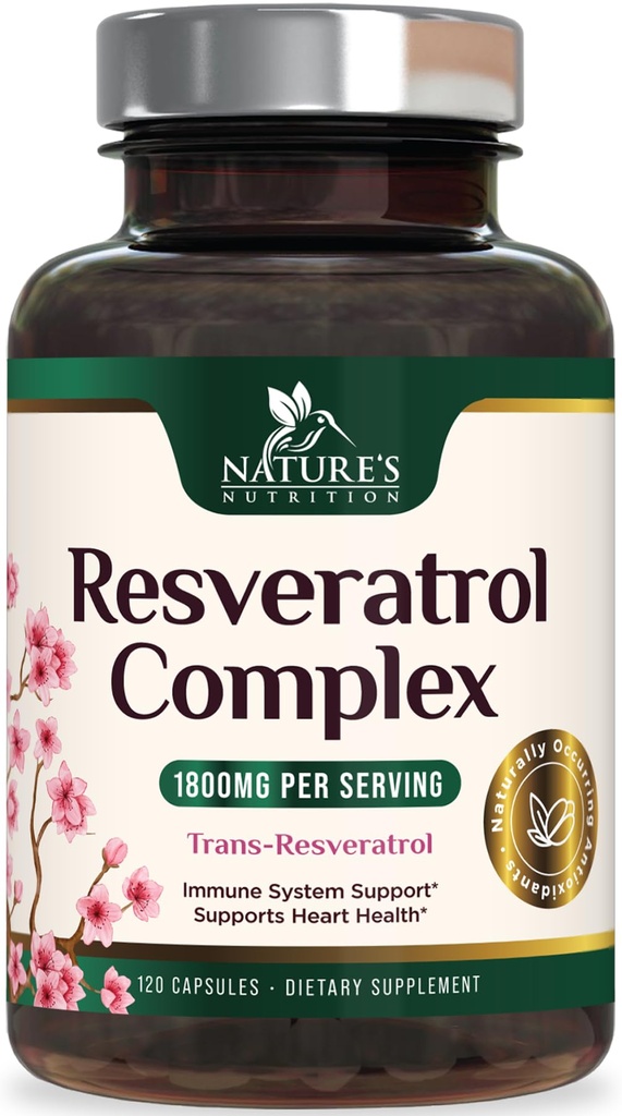 Resveratrol Supplement 1800mg - Extra sterkte antioxidanten voor gezonde veroudering en immuunondersteuning - Hartgezondheid en Cellular Energy Support - Non-GMO, Bio available Trans-Resveratrol - 120 Vegan Capsules