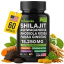 Capsules Shilajit et Ashwagandha, multivitamine 8-en-1 à base de plantes pour hommes et femmes, avec Rhodiola Rosea, Ginseng et Sting Nettle, Shilajit pour hommes et femmes