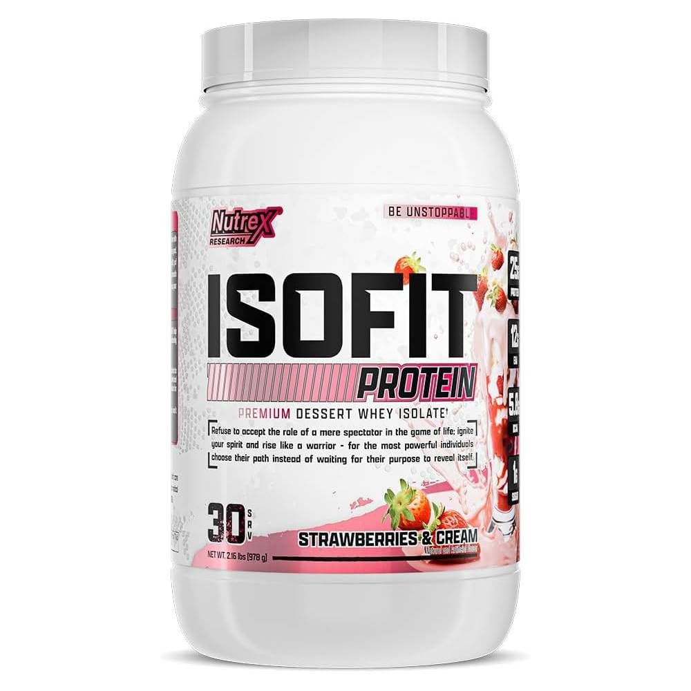Recherche sur les nutriments IsoFit Whey Protéine Poudre Instantanée 100% Whey Protéine Isolée (30 portions (paquet de 1), fraises et crème)