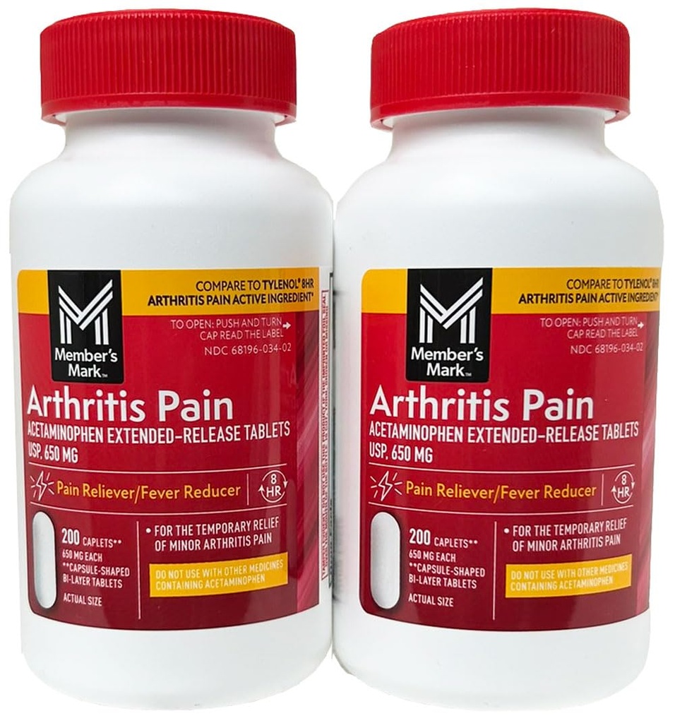 Vergelijk met Tylenol Artritis Pijn Actieve Ingrediënt. - Mark van het lid - Artritis Pijn Reliever, Extended Release, Acetaminophen 650 mg, 400 CapletsQ