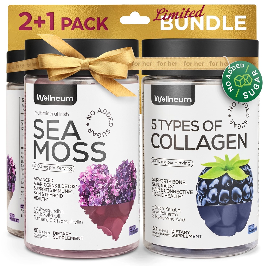 Collageen and Sea Moss Gummies Bundle - Collageen Peptides, Irish Sea Moss, Biotin, Keratine, Bladderwrack - Gummy Supplement for Immunity, Detox, Healthy Hair, Skin and Nails - for Men and Women