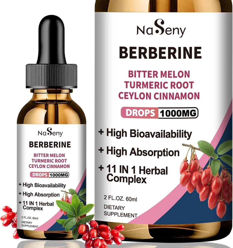 Berberine Liquid Drops-Berberine HCL Drops with Ceylon Cinnamon, Bitter Melon, Turmeric, Liquid Herbal Extract Supplement for Immune & Digestie Health (60ml)