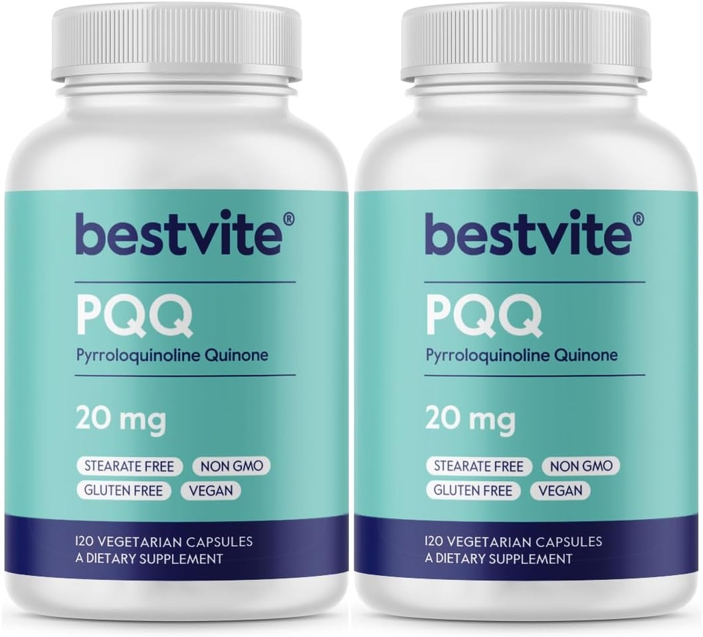 BESTVITE PQQ 20mg (Pyrroloquinoline quinone) (240 Vegetarische capsules) (120 x 2) - No Stearates - Vegan - Non GMO - Glutenvrij