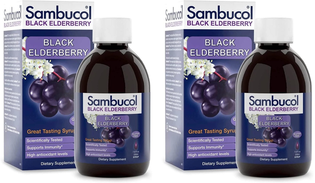 Sambucol Zwarte Vlierbes Siroop - Sambucus Vlierbes Siroop, Zwarte Vlierbes Liquid, Immuun Ondersteuning, Hoge Antioxidanten, Glutenvrij - Originele Formule, 7,8 Fl Oz (Pack of 2)