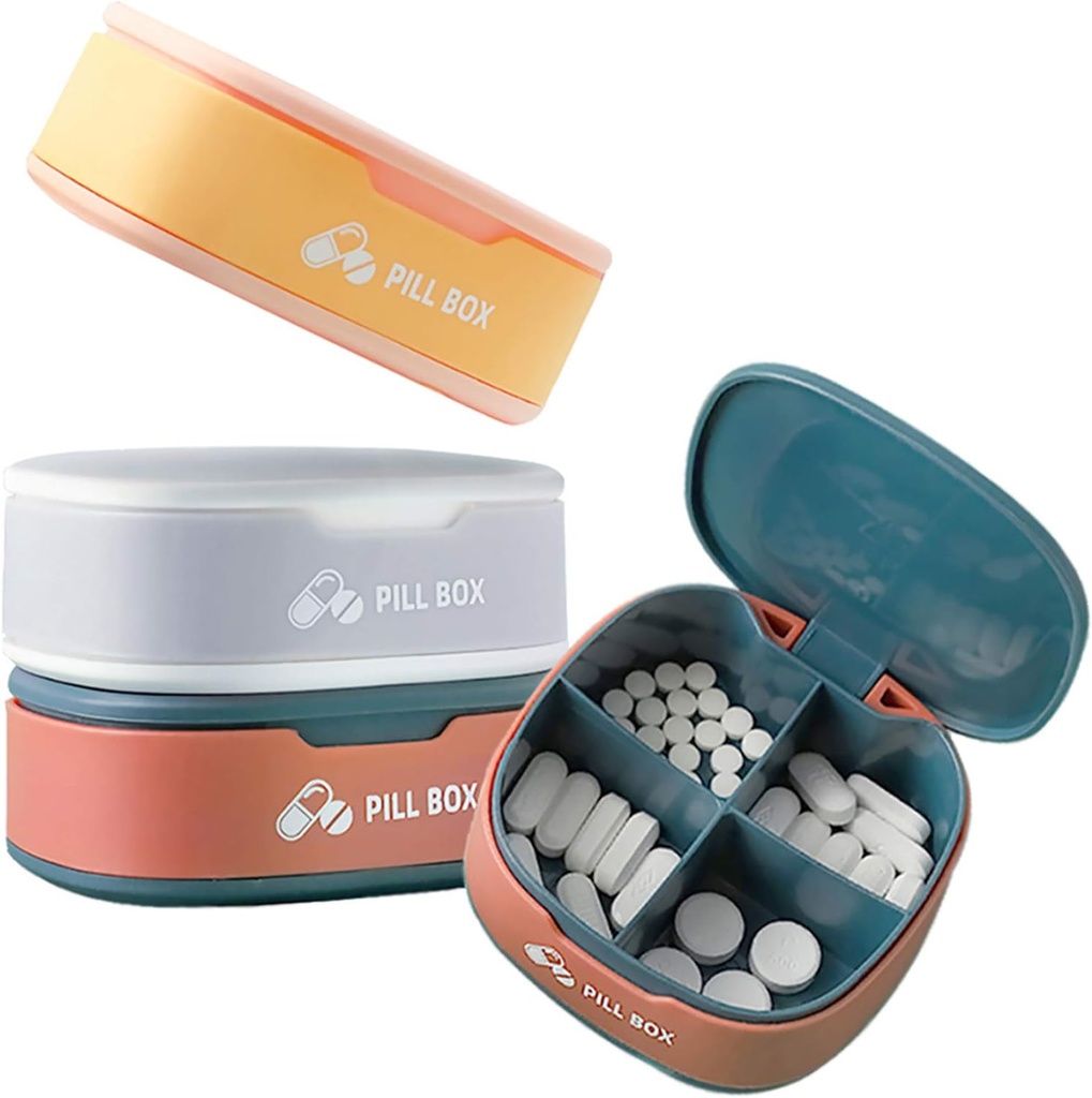 Pill Organizer Portable Pill Case Small Pill Box for Purse or Pocket Daily Pill Box Organizer 4 fois par jour pour les suppléments de vitamines de médecine (3 PCS)