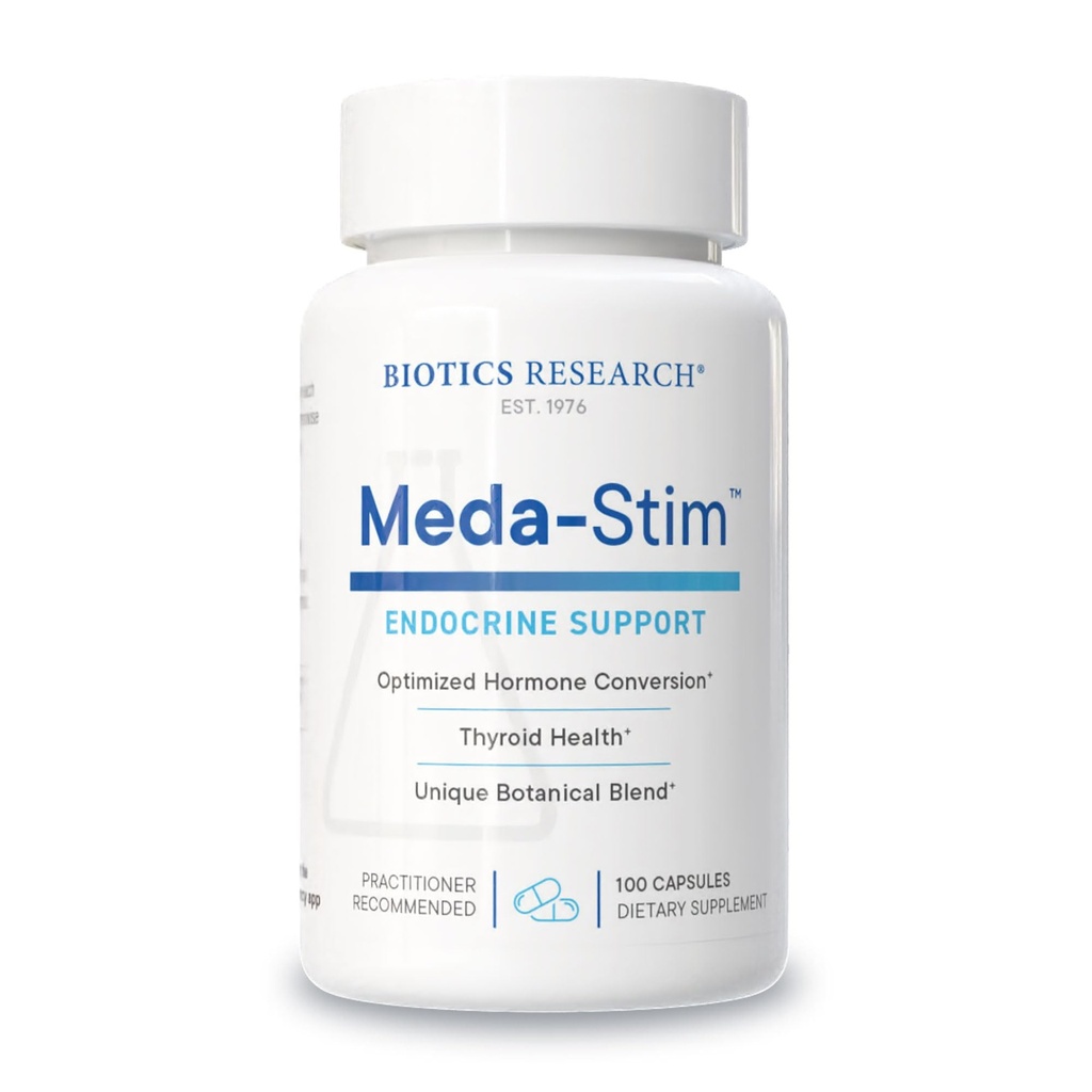 Biotica Onderzoek Meda Stim Support Endocriene functie, Voedingsondersteuning voor de schildklier Gland, gezonde T3, T4, Thyroxine niveaus, Metabole gezondheid, Bevat Jodium, Selenium, Magnesium, 100 Capsules