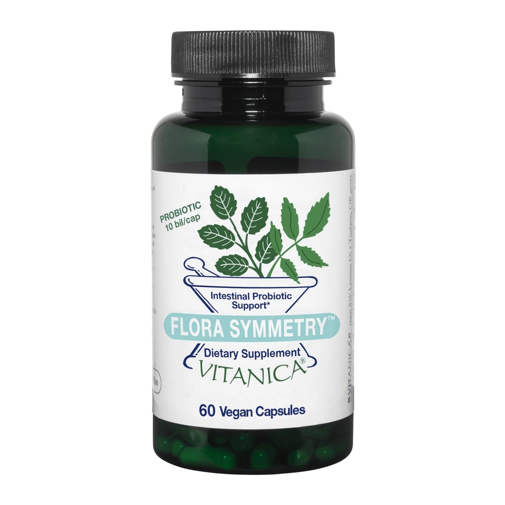 Vitanica Flora Symmetry, Supplément probiotique stable, Dr Probiotiques formulés pour les femmes, Probiotiques pour les hommes et les adultes, Acidophilus Probiotique, Non-OGM, Vegan, 60 Capsules