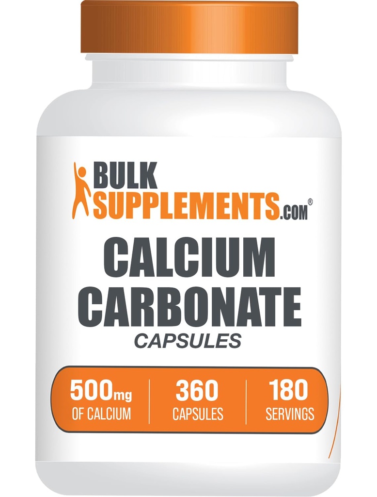 BulkSupplements.com Calcium Carbonate Capsules - Calcium Carbonate Supplement, Calcium Carbonate 500mg - Calcium Supplement, Glutenvrij, 2 Capsules per Serving, 360 Capsules (Pack of 1)