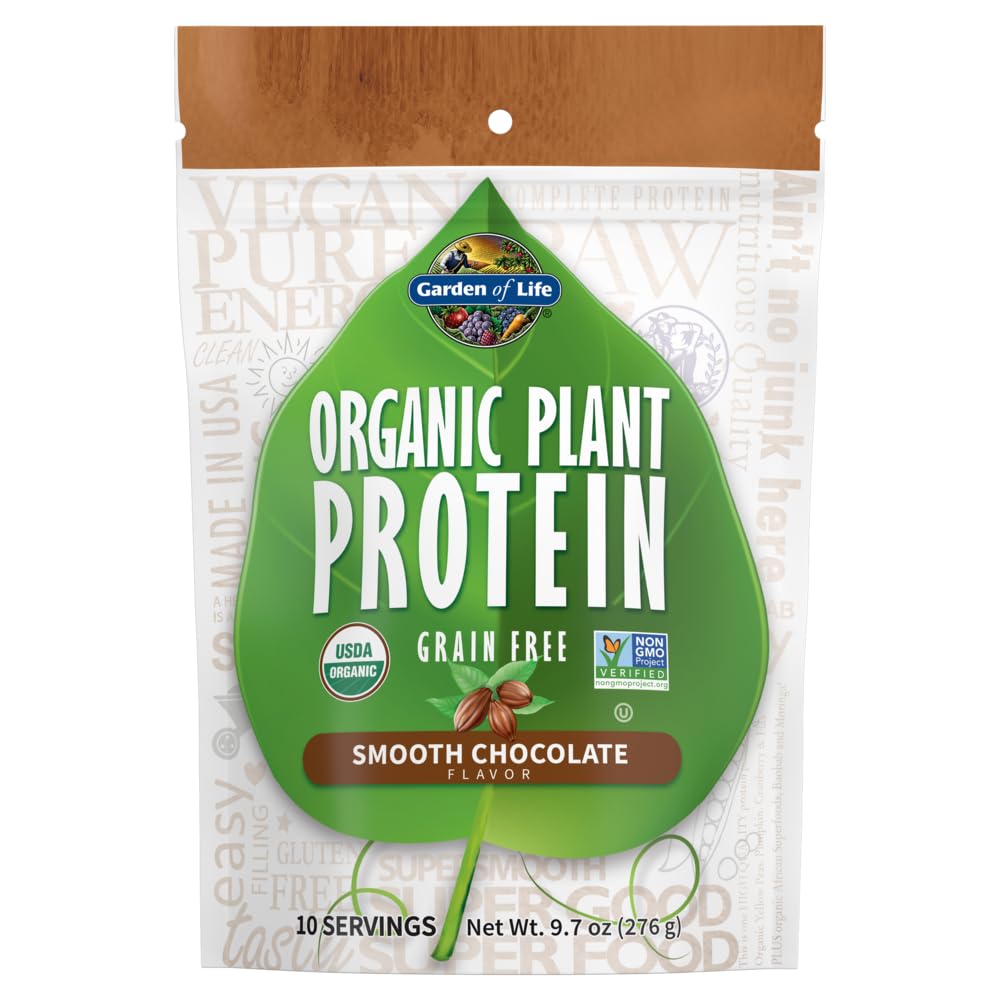 Tuin van het leven Biologische plantaardige proteïne Glad chocoladepoeder, 10 porties - Vegan, Grain Free & Gluten Free Plant Based Shake met 1 miljard CFU Probiotica & Enzymen, 15g Proteïne