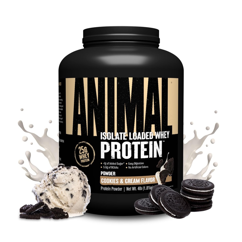 Animal Wei Isolaat Proteïne Poeder - geladen voor pre & post workout Muscle Builder and Recovery met decompensative Enzymes for Men & Women - 25g Protein, Great Taste, Low Sugar - Cookies & Cream 4 lbs