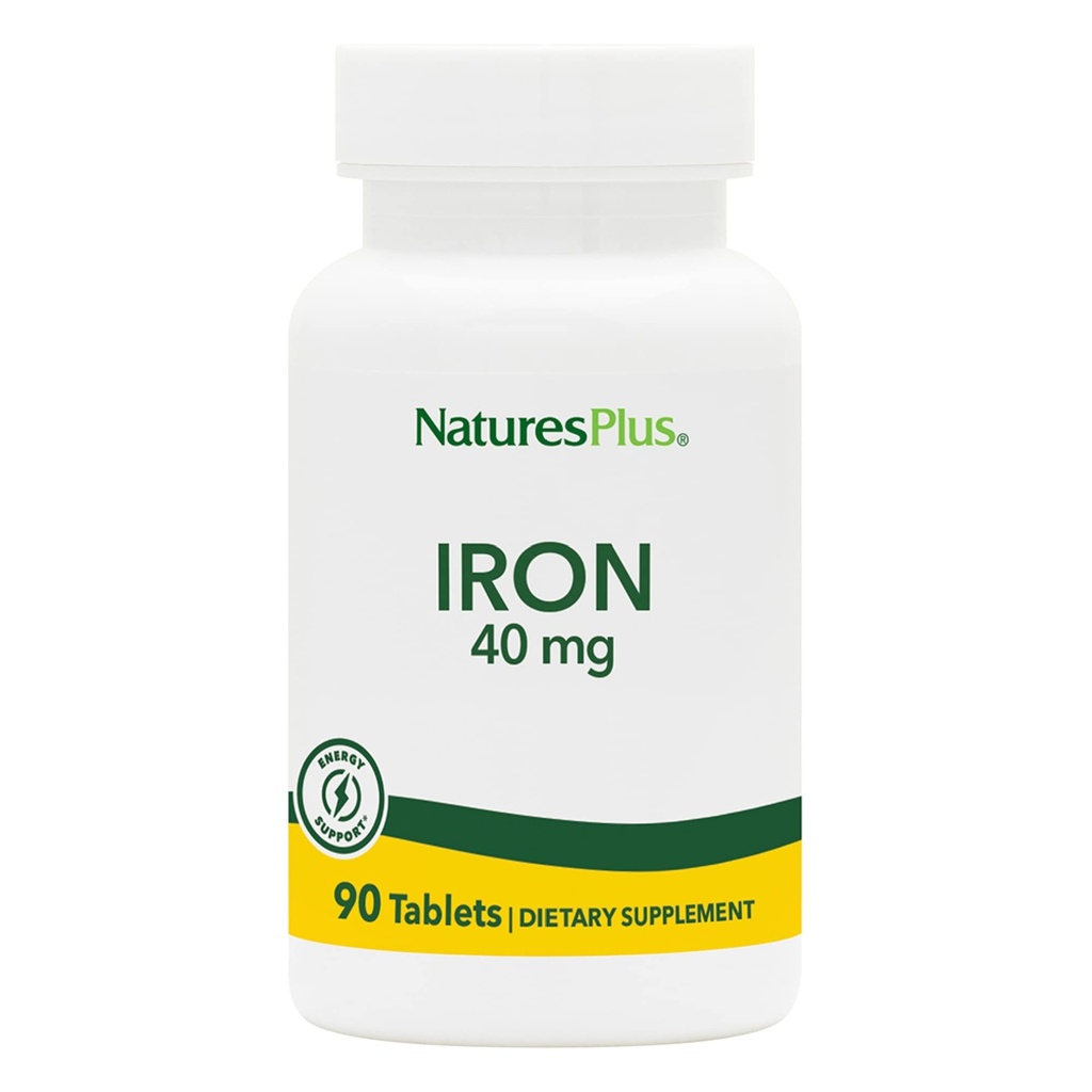 NaturesPlus ijzer - 40 mg, 90 tabletten - vegetarisch, glutenvrij - 45 porties