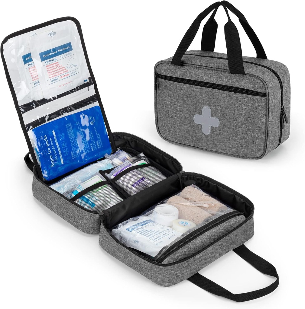 CURMIO Kleine EHBO Bag, Lege Emergency Trauma Kit Organizer Bag voor Wandelen, Camping, Auto, Reizen, Huis en Outdoor, Grijs, BAG ALLEEN, Patent in afwachting