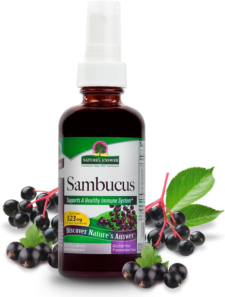 Het antwoord van de natuur Sambucus Spray Ondersteunt een gezond immuunsysteem Geïnfundeerd met Slippery Elm, Sage & Echinaea 