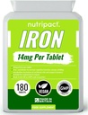 Comprimés de fer 14mg - Formule facile à avaler un par jour - Aide à réduire la fatigue et la fatigue, Booster d'énergie, soutient le système immunitaire, la formation de globules rouges de sang - 6 mois d'approvisionnement - 180 supplément végétalien