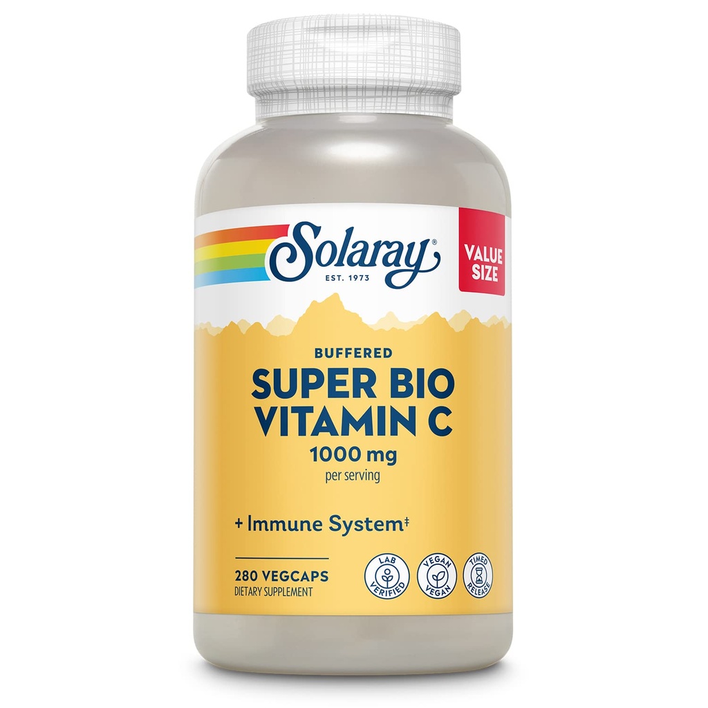 Solaray Super Bio Vitamine C 1000mg, deux niveaux, libération chronométrée Vitamine C avec bioflavonoïdes, supplément de soutien immunitaire - haute absorption, végétalien, garantie de 60 jours, 180 portions, 360 VegCaps 140