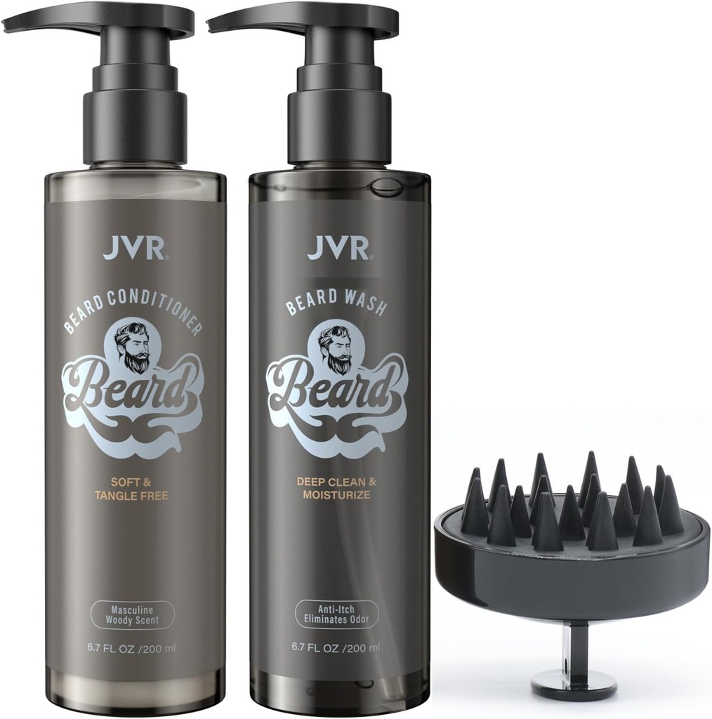 JVR Beard Wash en Baard Conditioner voor mannen, Baard Shampoo Reinigt en vermindert Frizz, Verzacht & Versterkt, Organisch met Kokosnoot, Aloë, Biedt glans voor Droge & Coarse Baarden, Baard Care (6.7oz)