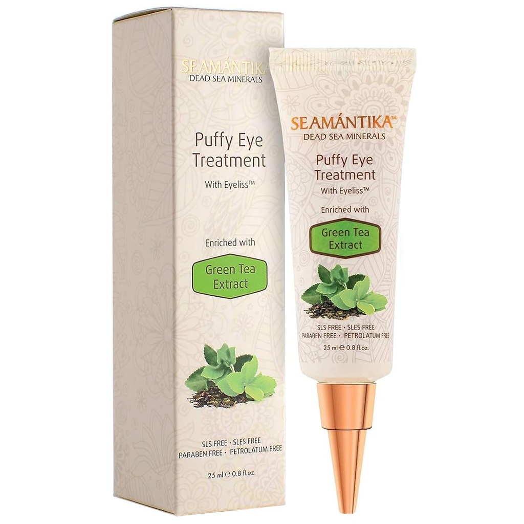 Traitement des yeux puffy Résultats instantanés – Éliminer naturellement les rides, le puffines, le cercle sombre et les sacs en minutes – Crème hydratant pour les yeux avec extrait de thé vert, minéraux de mer morte par SEAMANTIKA – .8 fl.oz.