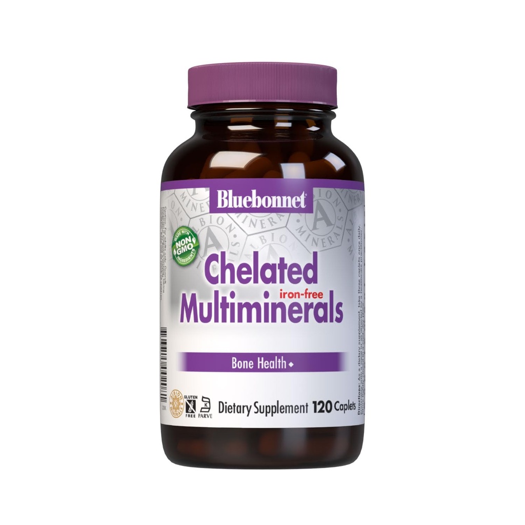 Bluebonnet Nutrition High Potency Chelated Multiminerals (Iron-Free), Albion Chelated Minerals, Soy-Free, Gluten-Free, Non-GMO, Kosher Certified, Dairy-Free, 120 Caplets, 40 Servers